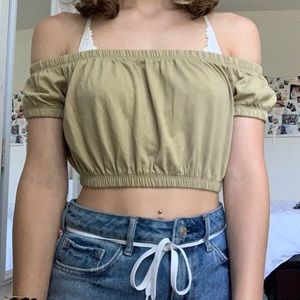 Green Off the Shoulder Crop Top